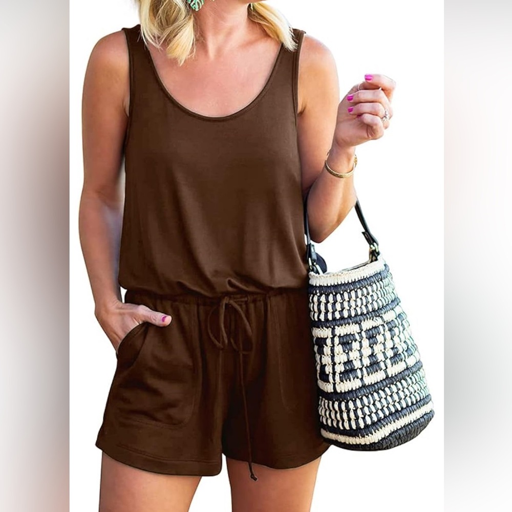 REORIA Womens Basic Summer Scoop Neck Sleeveless Tank Top Short jumpsuit Romper